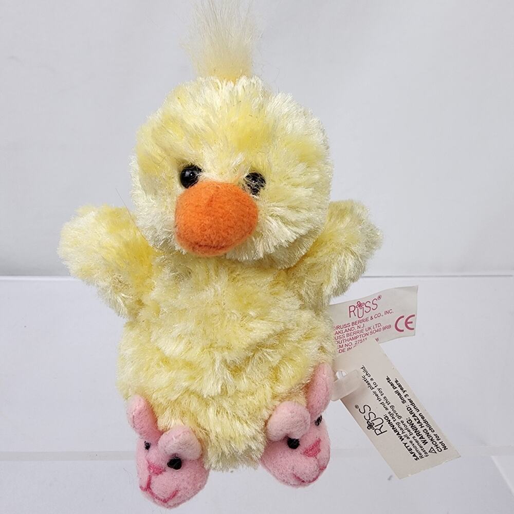 Russ Berrie Woolies Spring Baby Yellow Chick Plush Bunny Slippers 27511 NWTs 3"